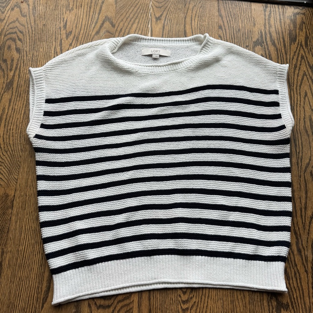 Loft Striped Roll Neck Sleeveless Sweater Size L